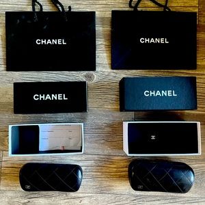 Chanel eyeglass cases with Chanel box and Chanel bag
